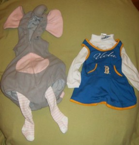 Elephant and UCLA cheerleader costumes